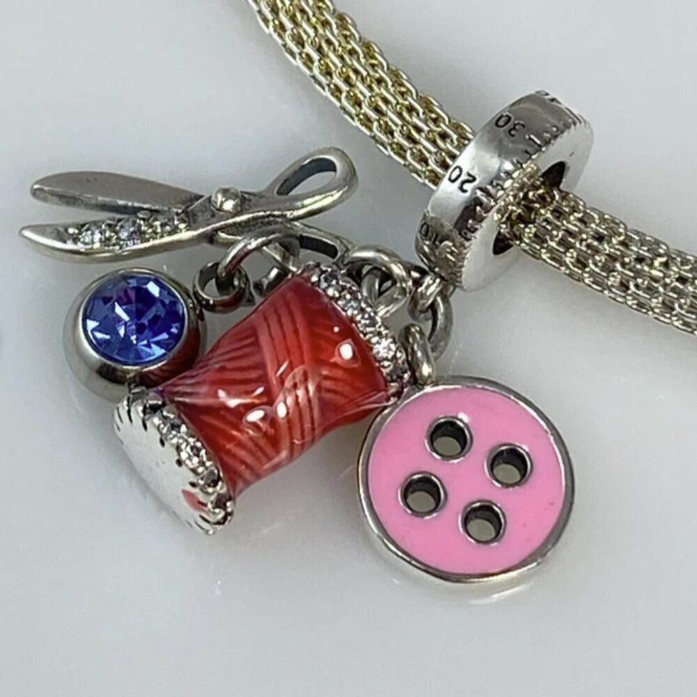 Sterling Silver Sewing and Birthstone Dangle Charm - CUSTOMIZABLE